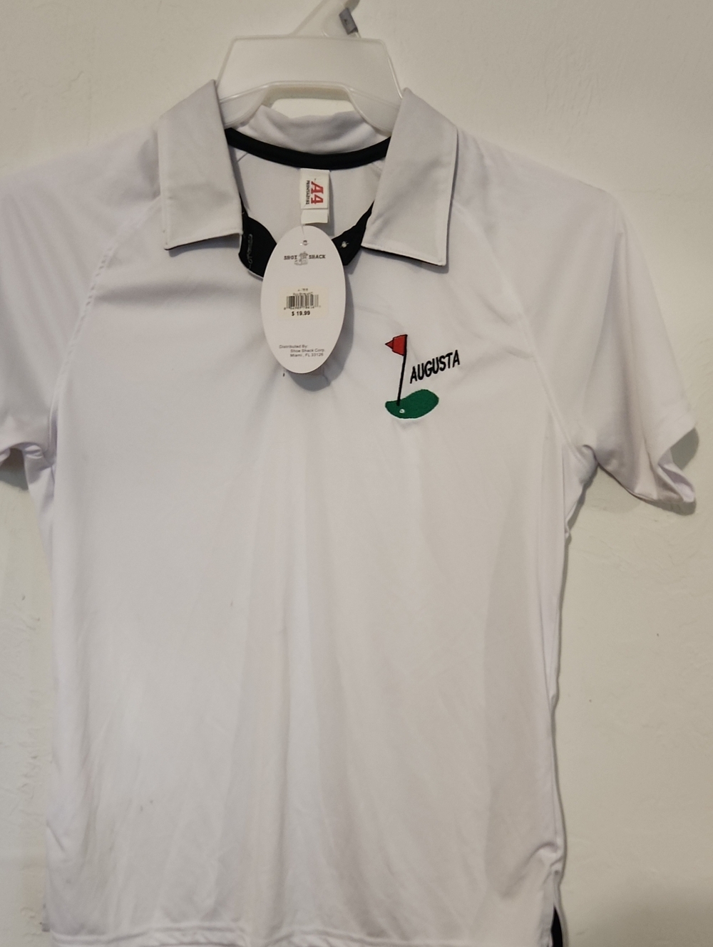 Augusta Sportswear White Men’s Polo with Golf Flag Embroidery